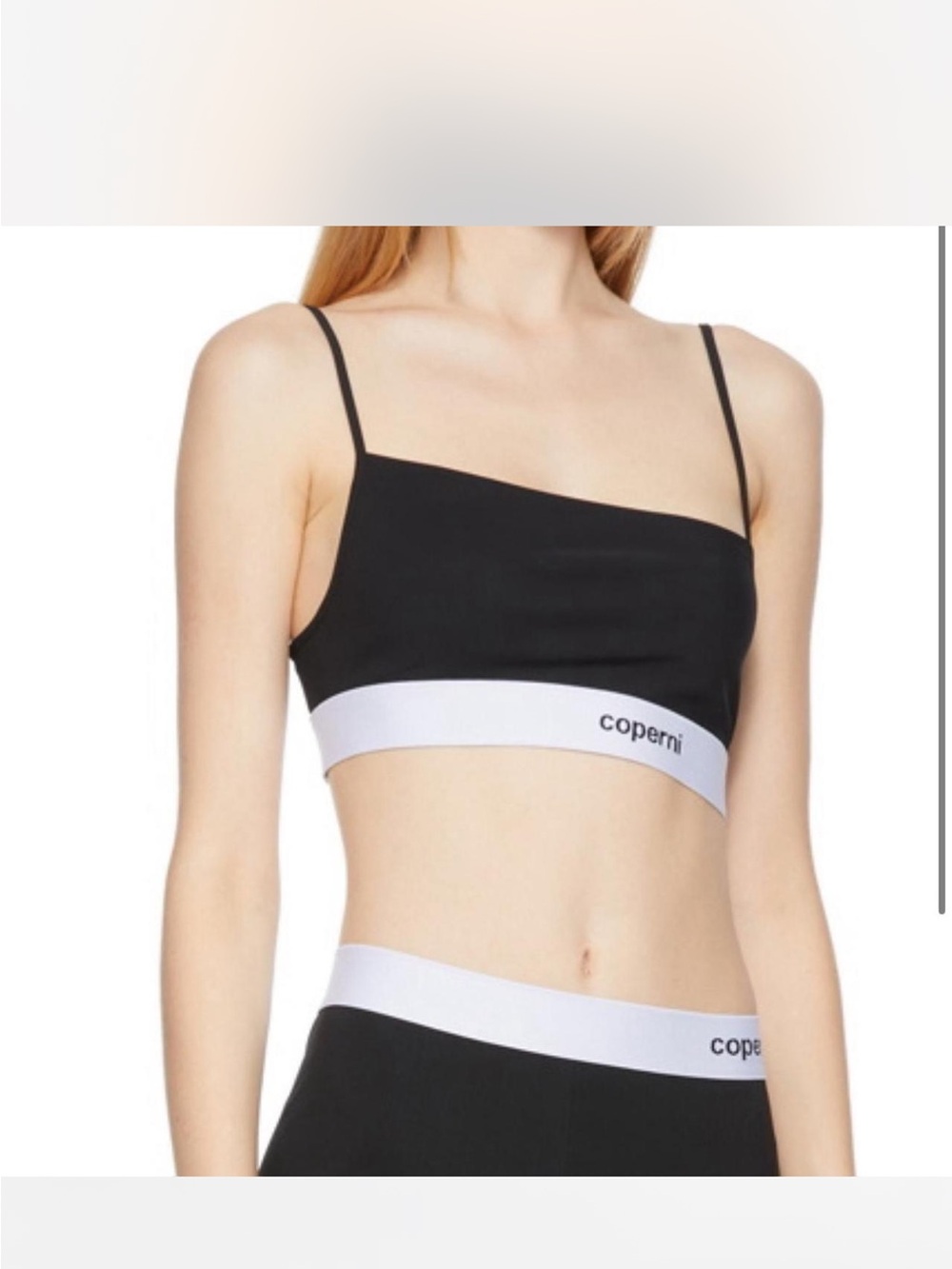 Coperni Black Asymmetric Bralette with White Branded Band